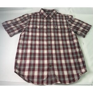 Carhartt Plaid Button‎ Up Mens Large Red 100% Cotton Shirt Short Sleeve Pockets